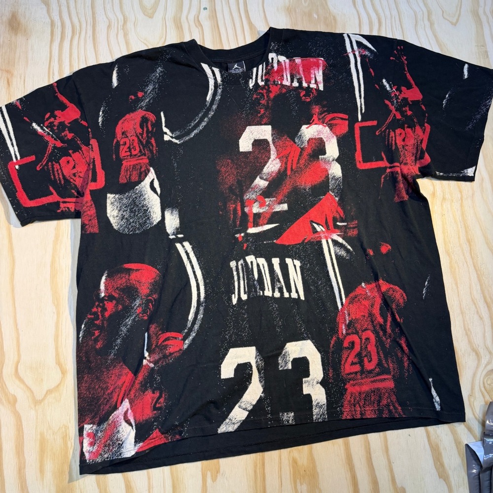 Jordan Men's Michael Jordan 23 All Over Print Graphic T-Shirt Black Red Size XXL